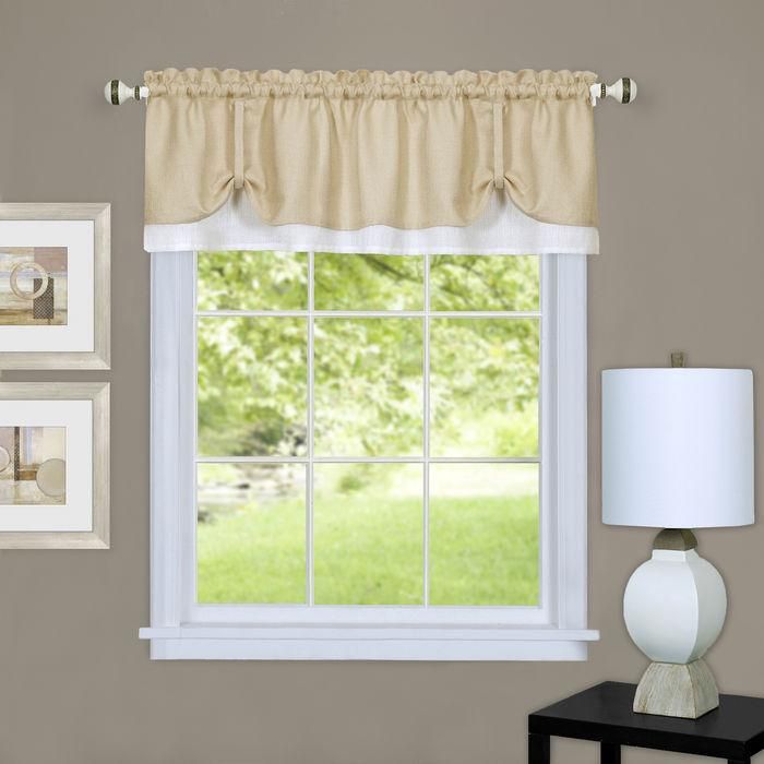 Darcy Window Curtain Valance, Tan/white In 5 Piece Burgundy Embroidered Cabernet Kitchen Curtain Sets (Photo 29 of 50)
