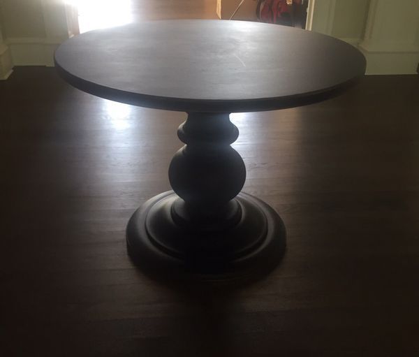 Dawson Pedestal Tables With Regard To 2020 Dawson Wood Large Pedestal Table, Weathered Black Pottery (Photo 8 of 20)
