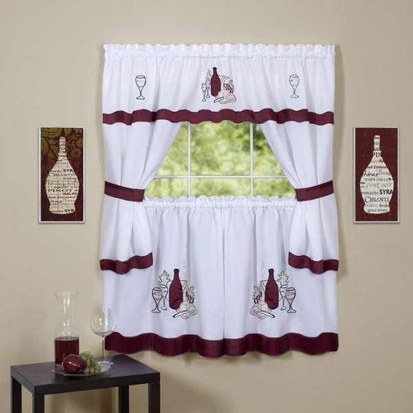 Details About Cabernet Burgundy Kitchen Curtain With Swag And Tier Set 36  In #1668 With Regard To Chardonnay Tier And Swag Kitchen Curtain Sets (View 7 of 50)