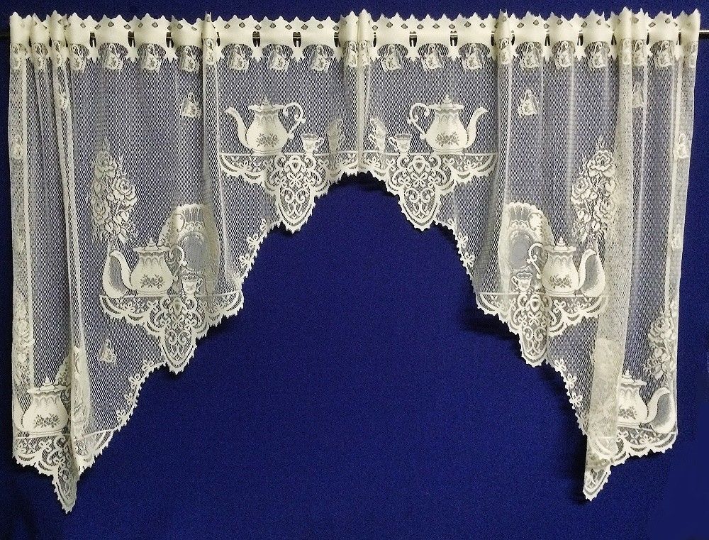 Details About Knit Lace Bird Motif Kitchen Window Curtain With Regard To White Knit Lace Bird Motif Window Curtain Tiers (View 10 of 50)