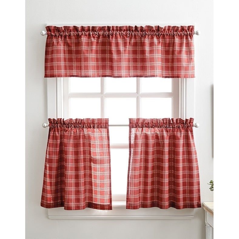 Details About Lodge Plaid 3 Piece Kitchen Curtain Tier And Valance Set – Pertaining To Delicious Apples Kitchen Curtain Tier And Valance Sets (View 13 of 30)