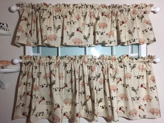 Down On The Farm Kitchen Valance And/or Tiers ~ 41 ~ 42 Inches Wide Throughout Barnyard Window Curtain Tier Pair And Valance Sets (Photo 50 of 50)