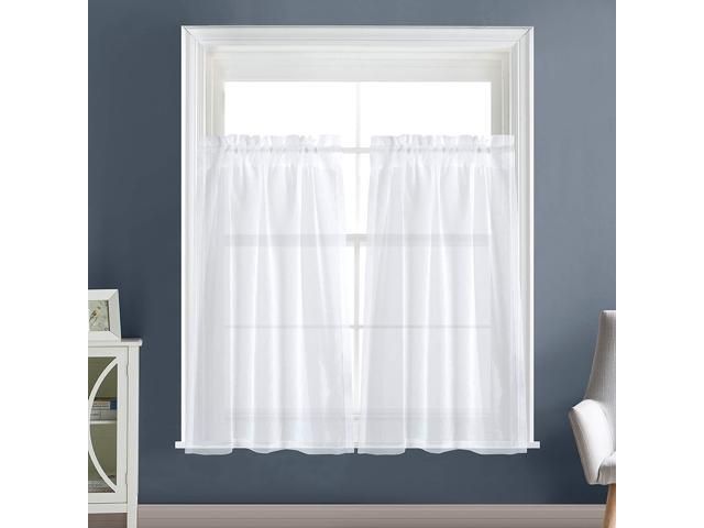 Dreaming Casa Solid Sheer Kitchen Curtains Valance Tier Curtains Draperies  White Rod Pocket, 2 Panels 2 30" W X 36" L – Newegg Throughout Rod Pocket Kitchen Tiers (View 37 of 50)