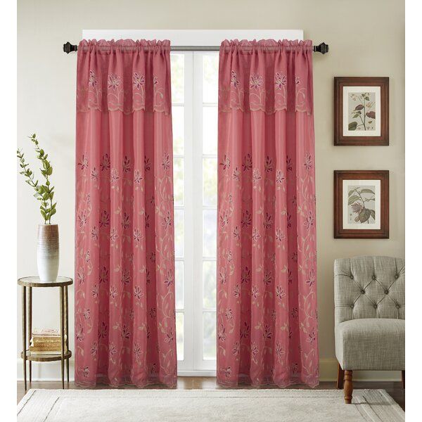 Dugan Embroidered Floral/flower Semi Sheer Rod Pocket Single Curtain Panel Intended For Floral Watercolor Semi Sheer Rod Pocket Kitchen Curtain Valance And Tiers Sets (Photo 19 of 50)