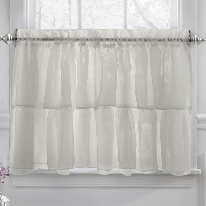 Elegant Crushed Voile Ruffle Kitchen Window Tier Cafe Curtain In Pintuck Kitchen Window Tiers (View 24 of 43)