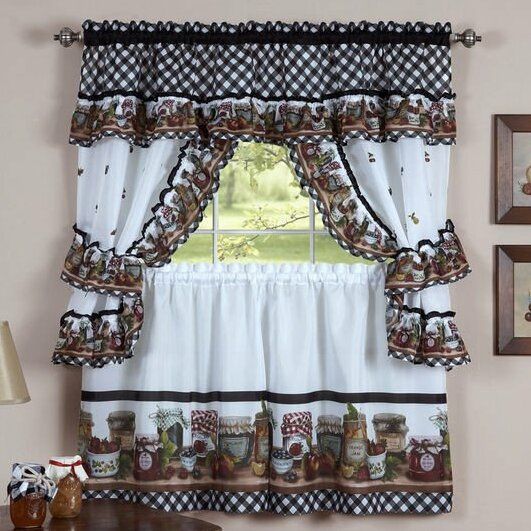 Elegant Kitchen Curtains | Wayfair With Traditional Two Piece Tailored Tier And Swag Window Curtains Sets With Ornate Rooster Print (View 16 of 50)