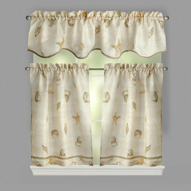 Ellery Homestyles 36 Inch Tiers And Valance Curtain Set Shells Seashells For Coastal Tier And Valance Window Curtain Sets (View 2 of 30)