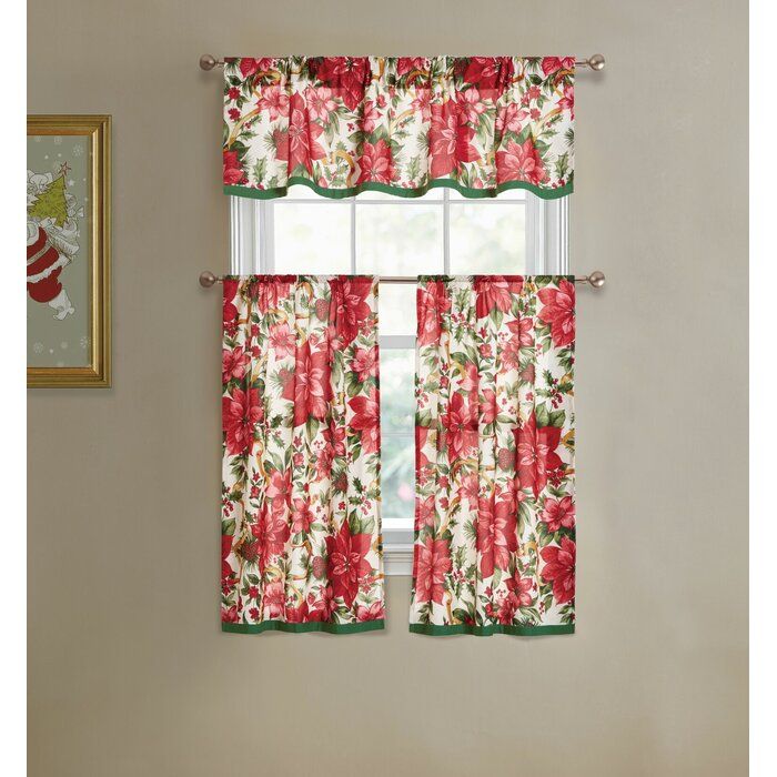 Elraine Poinsettia 3 Piece Kitchen Curtain And Valance Set Inside Chateau Wines Cottage Kitchen Curtain Tier And Valance Sets (Photo 24 of 30)