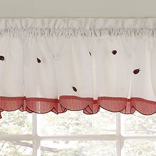 Embroidered Ladybug Meadow Kitchen Curtains 12 X 56 Valance For Embroidered Ladybugs Window Curtain Pieces (View 6 of 50)