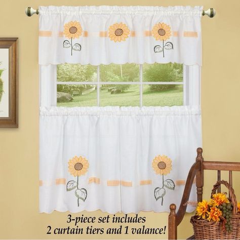 Embroidered Sunflower Blossoms Country Style Cafe Curtain Pertaining To Traditional Tailored Window Curtains With Embroidered Yellow Sunflowers (Photo 2 of 30)