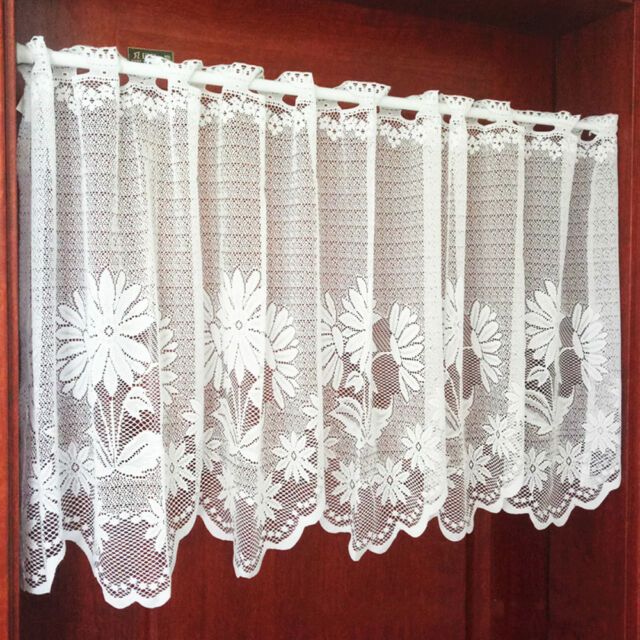 Embroidery Floral Kitchen Cafe Curtain Lace Valance Window Sheer Voile Panel Intended For Cotton Lace 5 Piece Window Tier And Swag Sets (Photo 20 of 50)