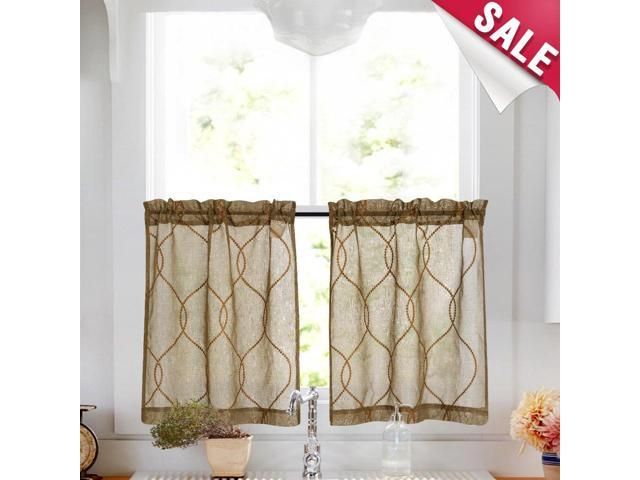 Embroidery Kitchen Curtain Sets 3 Pcs Moroccan Trellis Pattern Embroidered  Semi Sheer Kitchen Tier Curtains And Valance Set 36 Inch For Bathroom, With Trellis Pattern Window Valances (Photo 23 of 50)