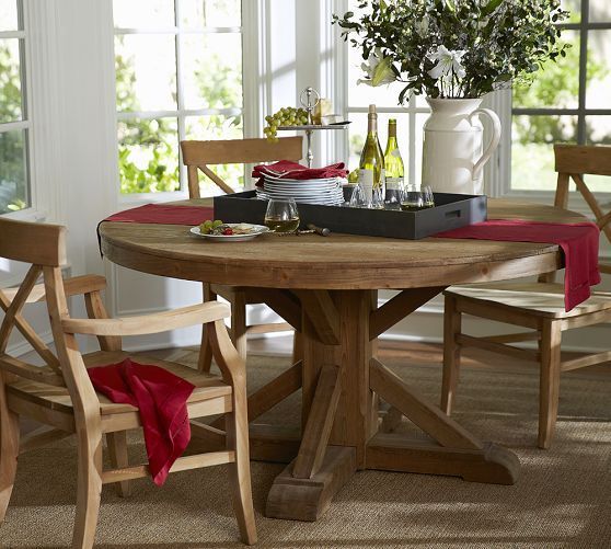 Famous Benchwright Fixed Pedestal Dining Table – Wax Pine Finish Regarding Benchwright Round Pedestal Dining Tables (View 2 of 20)
