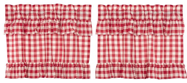 Farmhouse Kitchen Curtains Jenna Buffalo Check Tier Rod Pocket Cotton, Set  Of 2 Inside Bermuda Ruffle Kitchen Curtain Tier Sets (Photo 21 of 50)