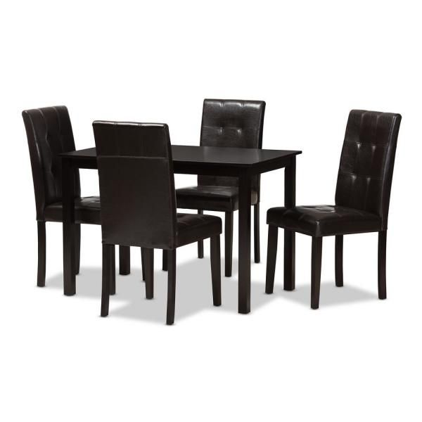 Fashionable Baxton Studio Avery 5 Piece Dark Brown Dining Set 8030 8026 Inside Avery Round Dining Tables (View 19 of 20)