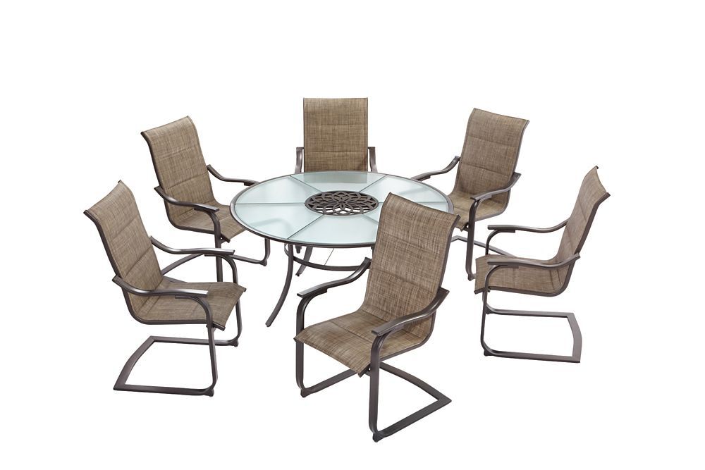 Fashionable Lucy Bar Height Dining Tables For St. Lucia 7 Piece C Spring Padded Sling Patio Dining Set (Photo 14 of 20)
