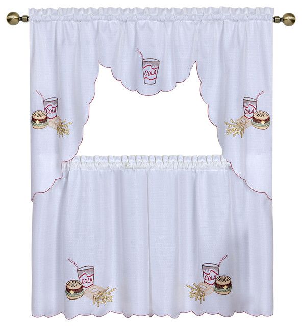 Fast Food Embellished Tier And Swag Window Curtain Set, 58"x36" With Regard To Traditional Two Piece Tailored Tier And Valance Window Curtains (Photo 28 of 50)