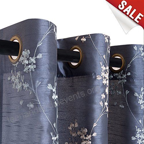 Faux Silk Floral Embroidered Grommet Top Curtains For Living Regarding Floral Embroidered Faux Silk Kitchen Tiers (View 4 of 50)
