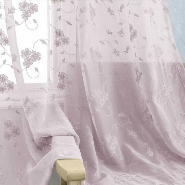 Floral Embroidered Sheer Curtains Rod Pocket Voile Drapes For Bedroom, 2  Panels With Regard To Embroidered Rod Pocket Kitchen Tiers (Photo 17 of 49)