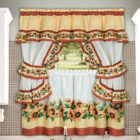 Free Shipping. Buy Chevron Sunflower Complete Kitchen With Imperial Flower Jacquard Tier And Valance Kitchen Curtain Sets (Photo 32 of 46)