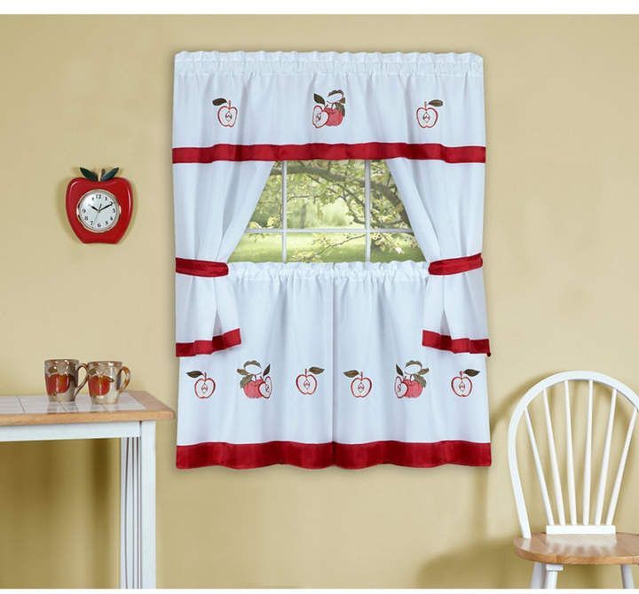 Gala Embellished Cottage Window Curtain Set, 58x36 Throughout Top Of The Morning Printed Tailored Cottage Curtain Tier Sets (View 6 of 50)