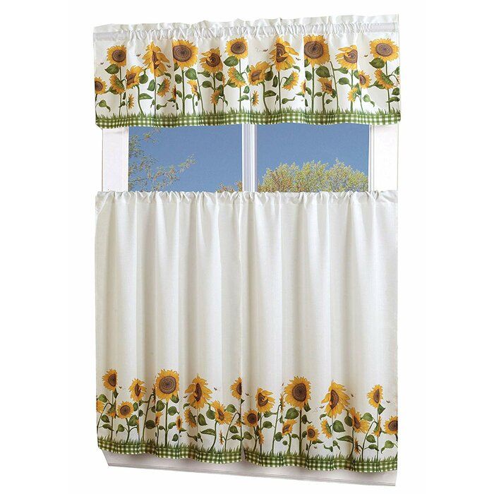 Garden Curtains Sunflower Tier & Swag Set Complete Kitchen With Regard To Traditional Tailored Window Curtains With Embroidered Yellow Sunflowers (View 11 of 30)