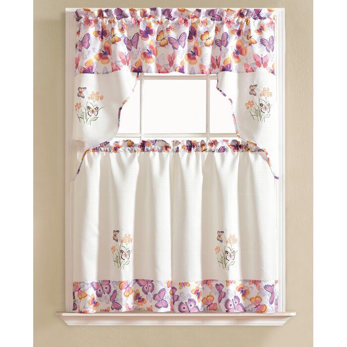 Gironde Butterfly 60" Cafe Curtain For Window Curtains Sets With Colorful Marketplace Vegetable And Sunflower Print (Photo 10 of 30)