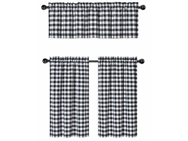 Goodgram 3 Pc. Plaid Country Chic Cotton Blend Kitchen Curtain Tier &  Valance Set – Assorted Colors (black) – Newegg With Cotton Blend Grey Kitchen Curtain Tiers (Photo 6 of 47)
