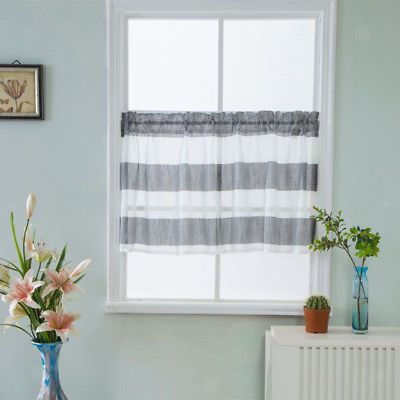 Gray Striped Half Window Curtains Kitchen Valance Privacy Window Curtains |  Ebay With White Micro Striped Semi Sheer Window Curtain Pieces (Photo 23 of 30)