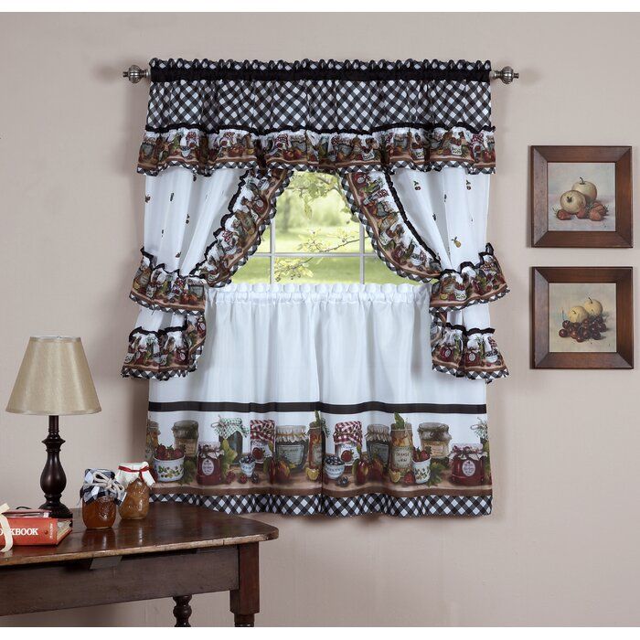Guimauve Mason Jar Cottage Kitchen Window Floral/flower Rod Pocket Set Intended For Complete Cottage Curtain Sets With An Antique And Aubergine Grapvine Print (Photo 2 of 30)