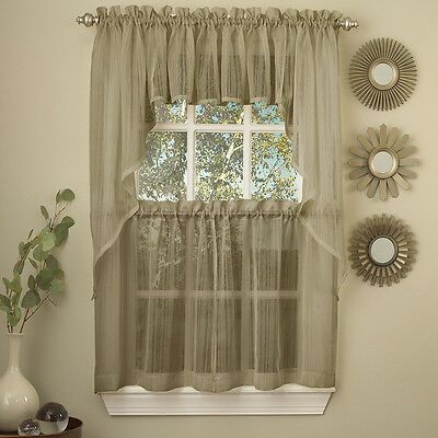 Harmony Mocha Micro Stripe Semi Sheer Kitchen Curtains 36 For Tranquility Curtain Tier Pairs (View 25 of 30)