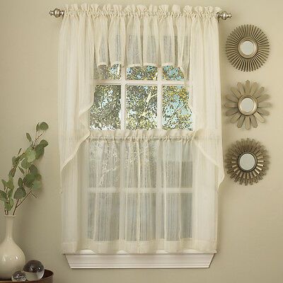 Harmony Mocha Micro Stripe Semi Sheer Kitchen Curtains 36 With Linen Stripe Rod Pocket Sheer Kitchen Tier Sets (View 20 of 46)