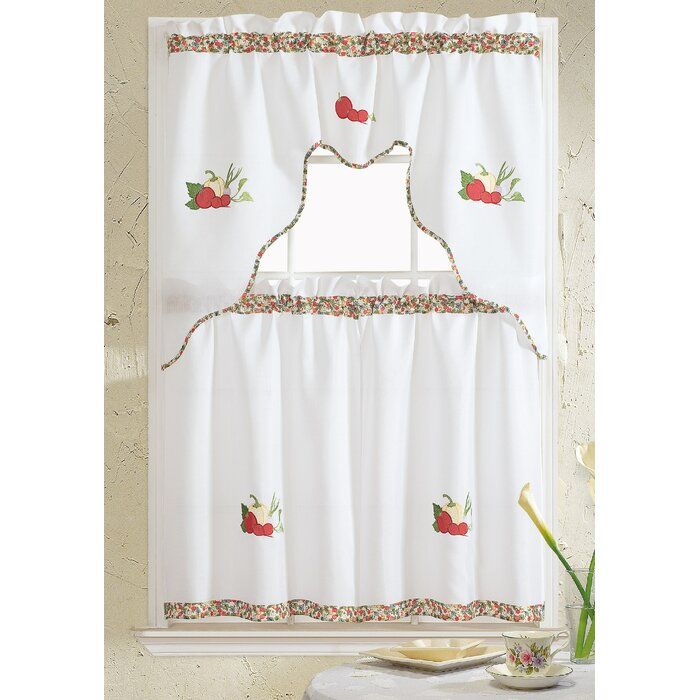Hartlepool Vegetable Embroidered Kitchen Curtain Regarding Window Curtains Sets With Colorful Marketplace Vegetable And Sunflower Print (Photo 23 of 30)