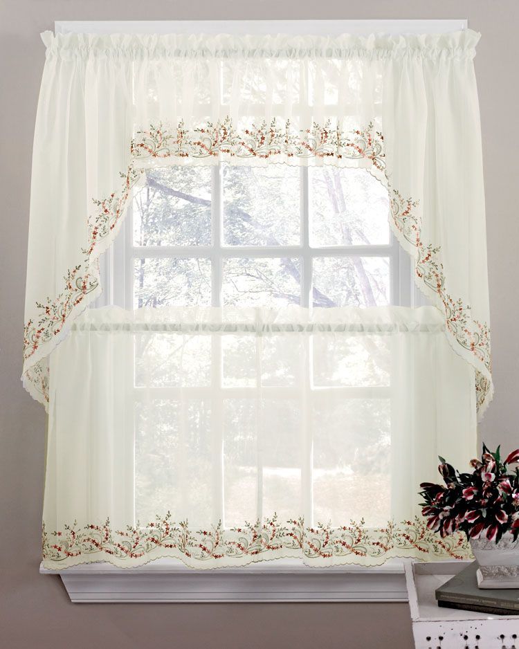 Heather Curtain, 58"w X 36"l Tier Pair – Multi | Kitchen In Traditional Tailored Tier And Swag Window Curtains Sets With Ornate Flower Garden Print (Photo 21 of 30)