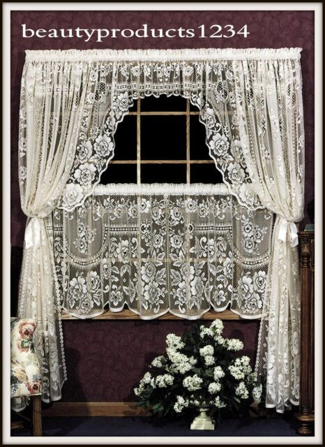 Heritage Lace Victorian Rose Swag Set 72"x38" White Regarding Cotton Lace 5 Piece Window Tier And Swag Sets (View 17 of 50)