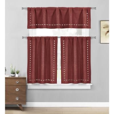 Home Maison Katness White Kitchen Curtain Set – 58 In. W X With Kitchen Burgundy/white Curtain Sets (Photo 36 of 50)
