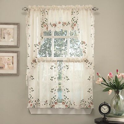 Home Sweet Home Birdhouse Kitchen Curtain 36" Tier Pair & 13 Intended For Floral Watercolor Semi Sheer Rod Pocket Kitchen Curtain Valance And Tiers Sets (View 24 of 50)