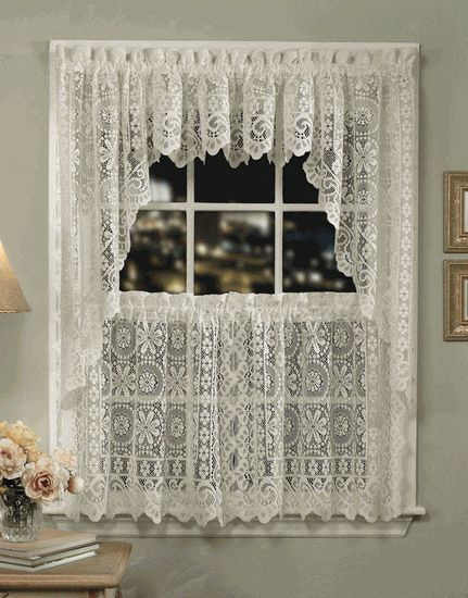 Hopewell Lace Curtains – White – Lorraine – Country Kitchen For Elegant White Priscilla Lace Kitchen Curtain Pieces (Photo 7 of 30)
