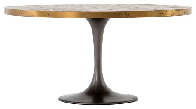 Hughes Evans 60" Round Dining Table Intended For 2020 Rustic Brown Lorraine Pedestal Extending Dining Tables (View 18 of 30)