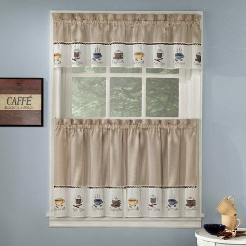 Java Coffee Theme Embroidered Tier Curtains And Valances In Top Of The Morning Printed Tailored Cottage Curtain Tier Sets (View 11 of 50)