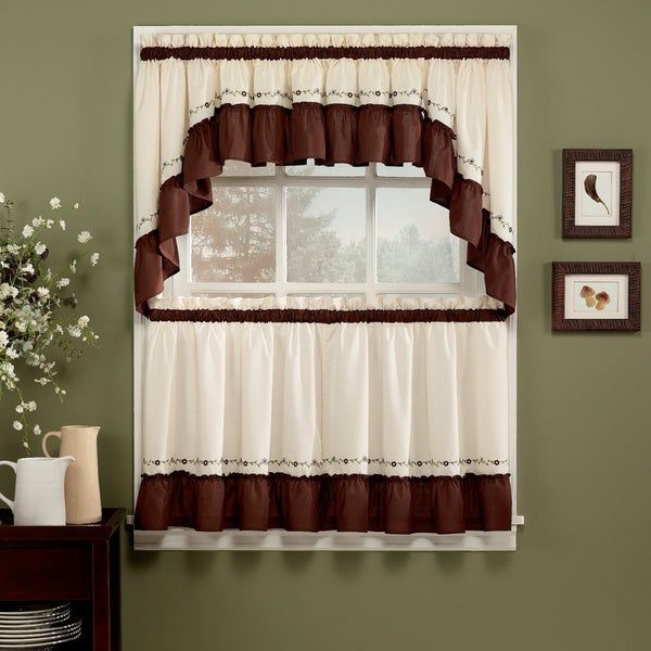 Jayden Chocolate 5 Piece Curtain Tier And Swag Set With Regard To Cotton Lace 5 Piece Window Tier And Swag Sets (View 6 of 50)