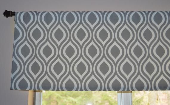 Kitchen Curtain Valance . Gray And White Teardrop . Premier Prints Nicole  Twill . 15"l X 52"w . Unlined  (View 41 of 42)