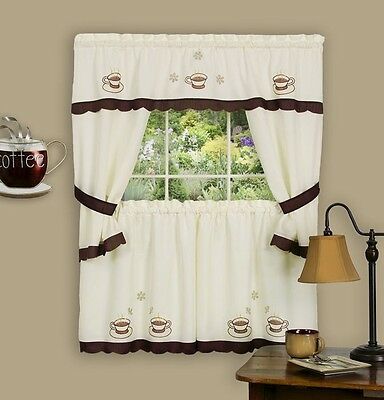 Kitchen Window Curtain Cottage 5 Piece Set Embroidered For Top Of The Morning Printed Tailored Cottage Curtain Tier Sets (Photo 45 of 50)