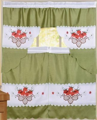 Kitchen Window Curtain Cottage 5 Piece Set Embroidered Intended For 5 Piece Burgundy Embroidered Cabernet Kitchen Curtain Sets (Photo 13 of 50)