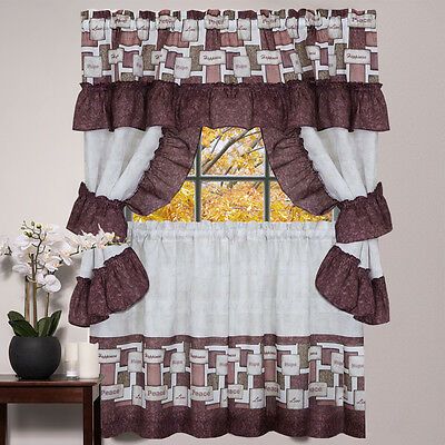 Kitchen Window Curtain Cottage 5 Piece Set Embroidered Pertaining To Top Of The Morning Printed Tailored Cottage Curtain Tier Sets (Photo 32 of 50)
