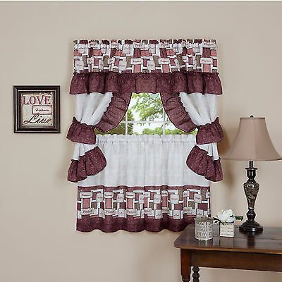 Kitchen Window Curtain Cottage 5 Piece Set Embroidered Pertaining To Top Of The Morning Printed Tailored Cottage Curtain Tier Sets (View 47 of 50)