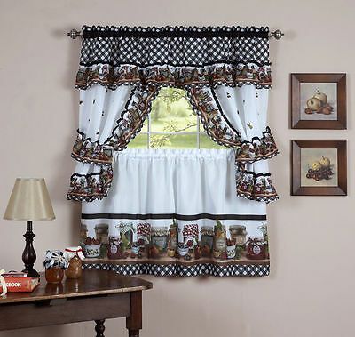 Kitchen Window Curtain Cottage 5 Piece Set Embroidered Pertaining To Top Of The Morning Printed Tailored Cottage Curtain Tier Sets (Photo 50 of 50)
