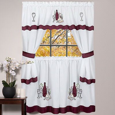 Kitchen Window Curtain Cottage 5 Piece Set Embroidered Pertaining To Top Of The Morning Printed Tailored Cottage Curtain Tier Sets (View 13 of 50)