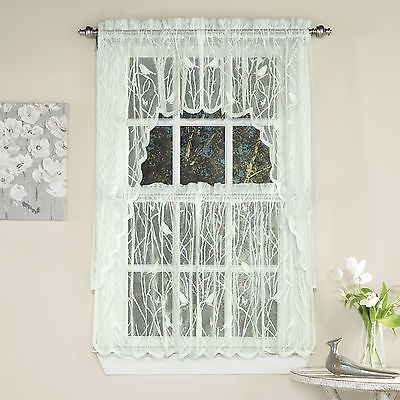 Knit Lace Bird Motif Kitchen Window Curtain Tiers, Swags Or Valance Ivory |  Ebay With Regard To Ivory Knit Lace Bird Motif Window Curtain (Photo 2 of 50)