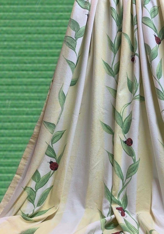 Ladybug Fabric Yardage Beautiful Vintage Tropical Vine Stripes With Large  Ladybugs 49x60 And 14x60 Throughout Embroidered Ladybugs Window Curtain Pieces (View 49 of 50)